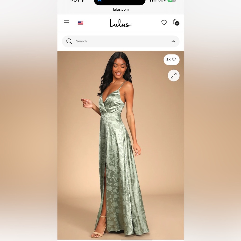 Lulu’s Forever Exquisite Sage Green Satin Surplice Maxi Dress